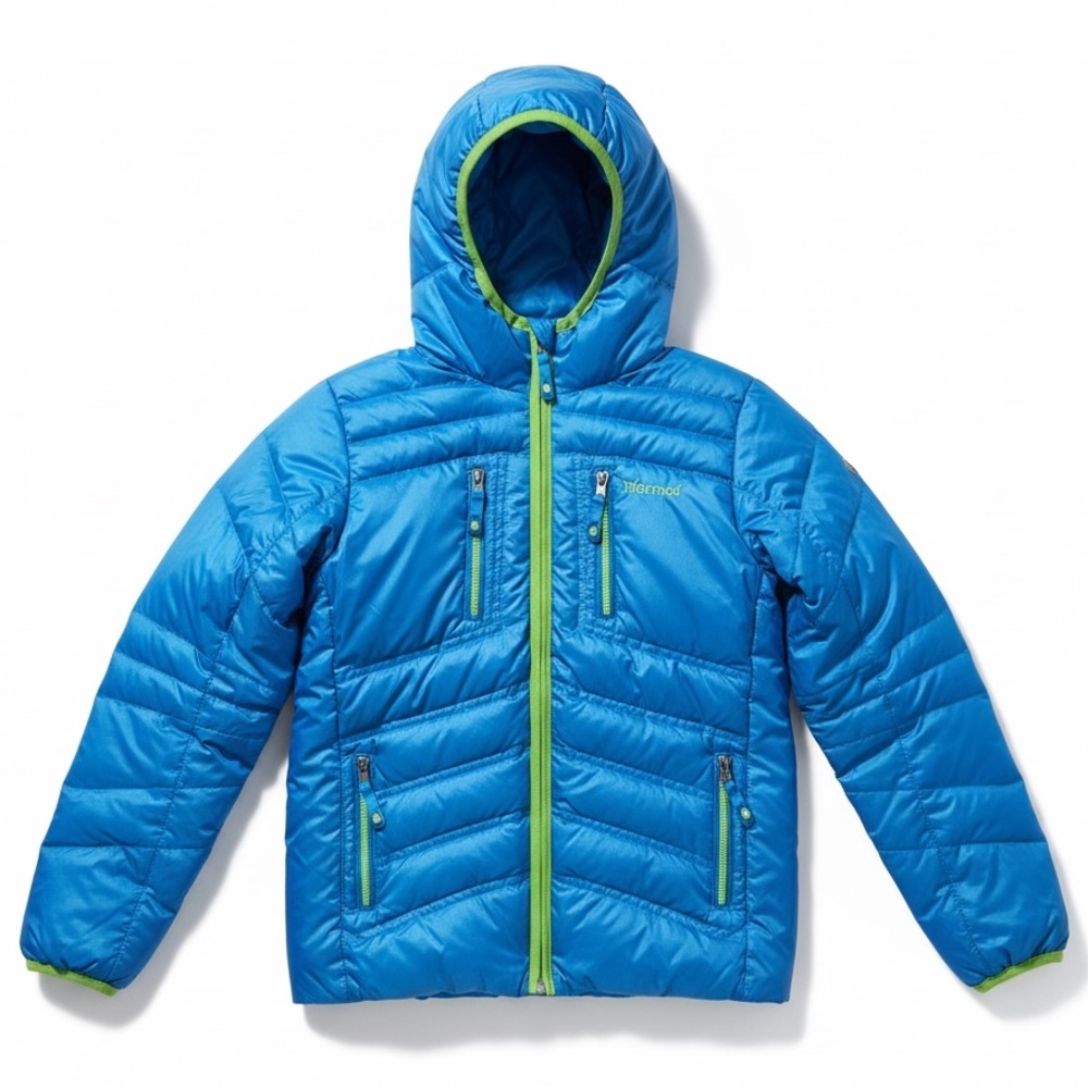 Marmot Kids Down Packable Puffer Jacket Blue Hooded Lightweight Ski Coat Largw